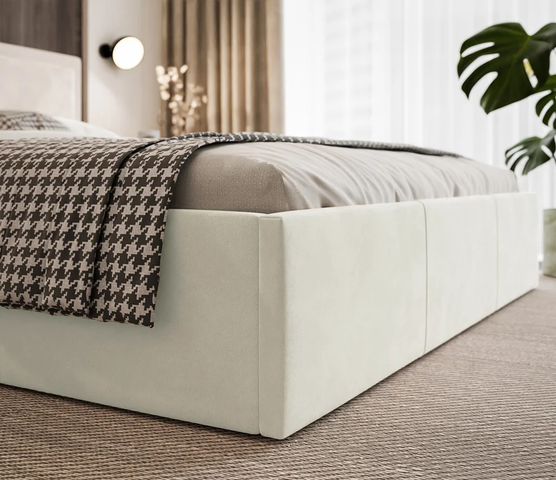 Polsterbett 180x200 cm Soave II mit Stauraum und Metallrahmen, cremefarbener Samt