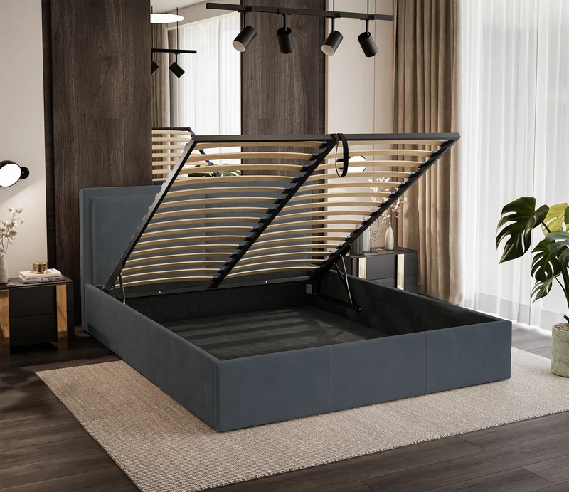 Polsterbett 140x200 cm Soave II mit Stauraum und Metallrahmen, Stahlvelours