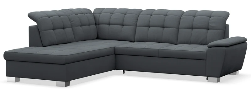 Ecksofa mit Schlaffunktion Jamaal, L-förmig, linksseitig, mit Stauraum, dunkelgraues Geflecht