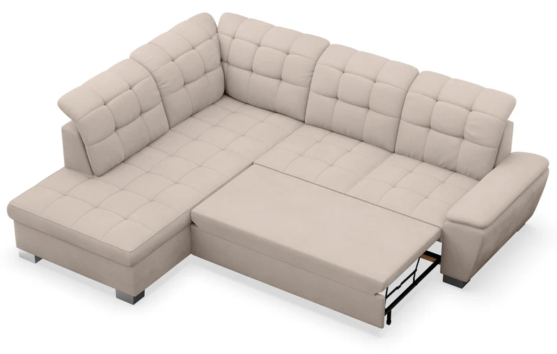 Ecksofa mit Schlaffunktion Jamaal, L-förmig, linksseitig, mit Stauraum, beige Flechtoptik