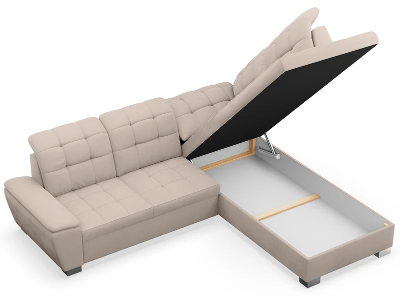 Ecksofa mit Schlaffunktion Jamaal, L-förmig, rechtsseitig, mit Stauraum, beige Flechtmuster