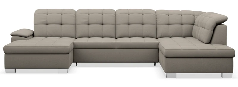 Ecksofa mit Schlaffunktion Jamaal U-förmig linksseitig mit Stauraum in grau-beigem Flechtmuster