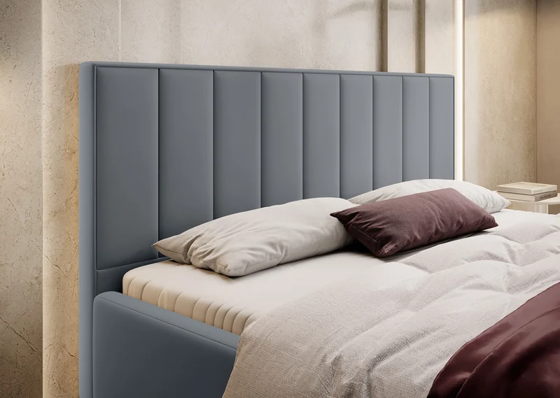 Gepolstertes Bett 140x200 cm Rinus mit Stauraum, grau aus hydrophobem Stoff
