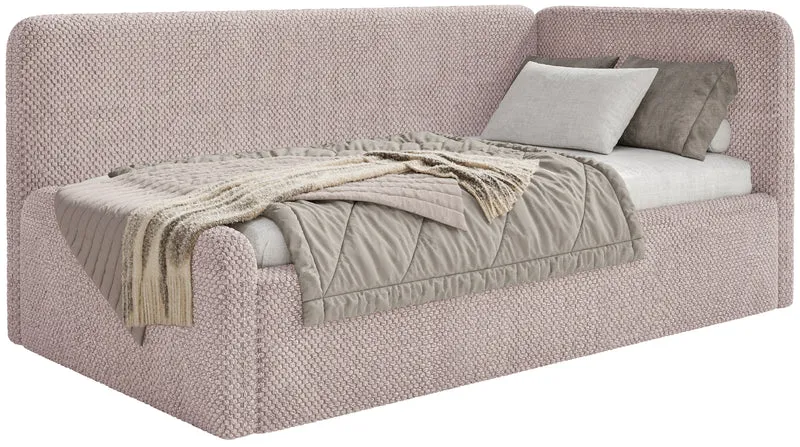 Jugendbett 120x200 cm Fanklo rechtsseitig mit Stauraum und Geländern, puderrosa Plüsch, hydrophob