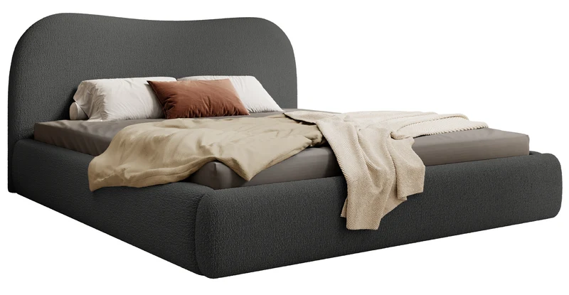 Gepolstertes Simsalo-Bett 180x200 cm mit Stauraum, grafitfarbenes Bouclé