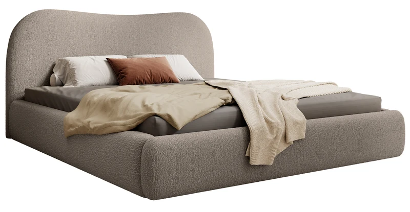 Polsterbett Simsalo 180x200 cm mit Stauraum, dunkelbeige Bouclé