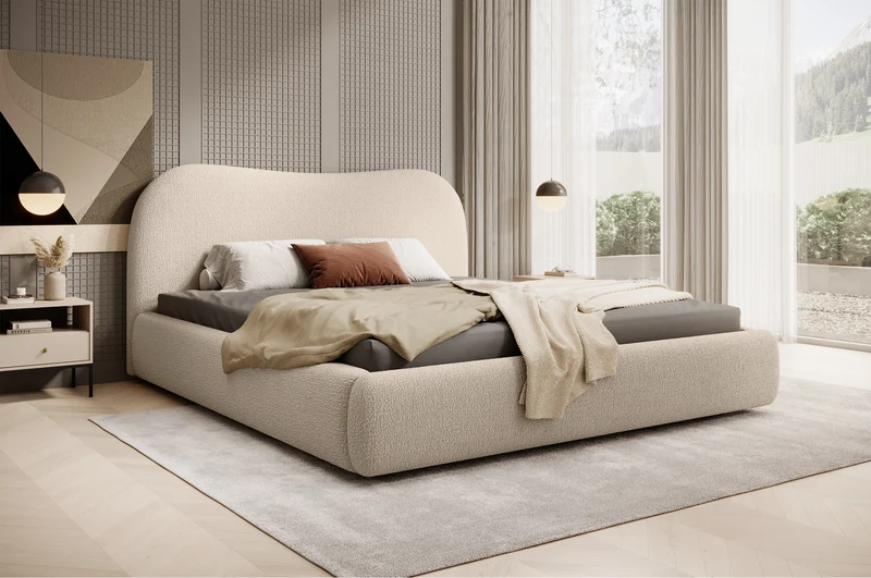 Polsterbett Simsalo 180x200 cm mit Stauraum, beige Bouclé