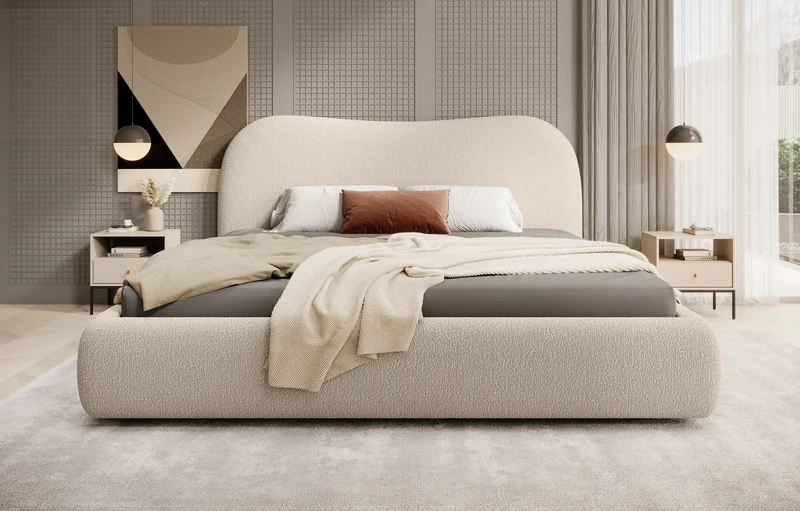 Polsterbett Simsalo 180x200 cm mit Stauraum, beige Bouclé