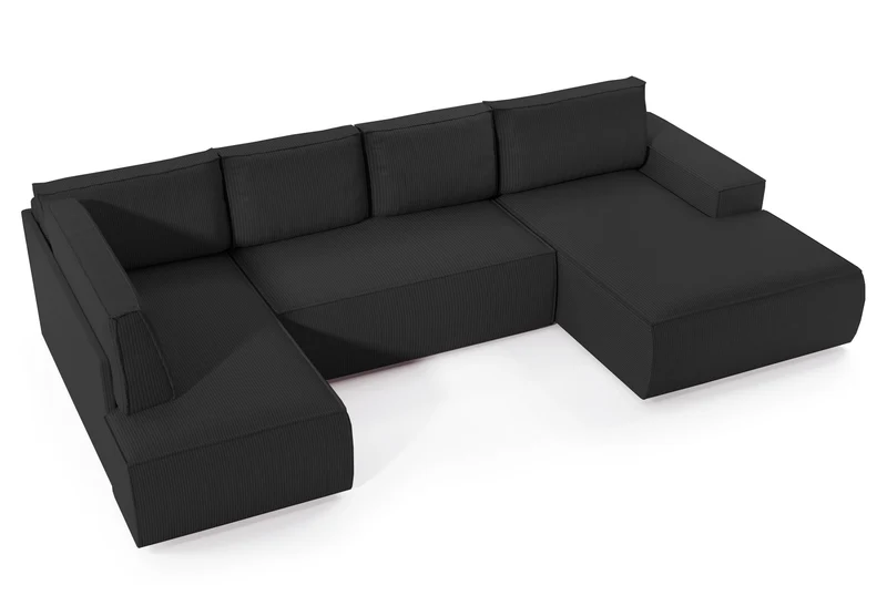 Ecksofa mit Schlaffunktion Farese New U-förmig mit Stauraum, rechtsseitig, schwarz Cord
