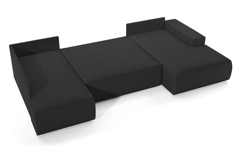 Ecksofa mit Schlaffunktion Farese New U-förmig mit Stauraum, rechtsseitig, schwarz Cord