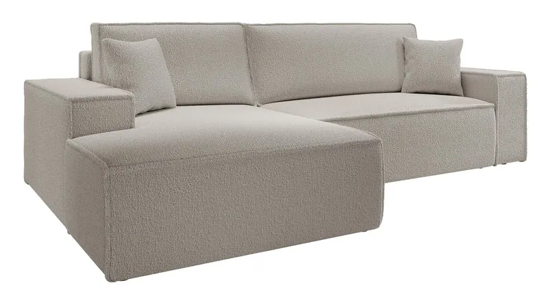 Ecksofa mit Schlaffunktion Farese New L-förmig mit Stauraum, braunes Bouclé, linksseitig