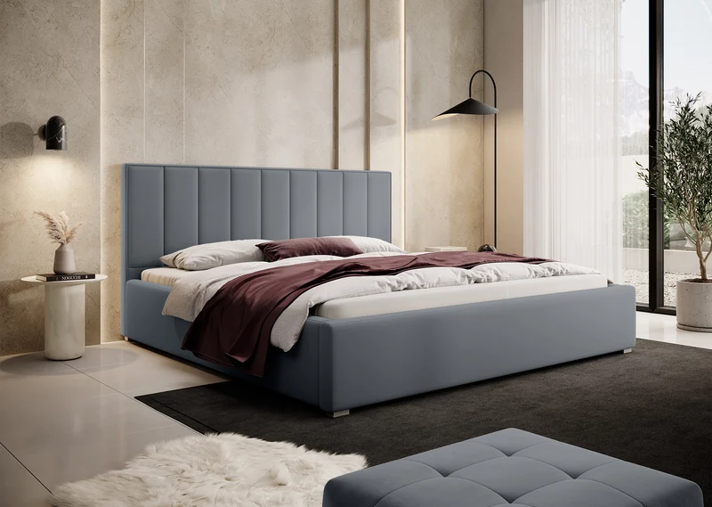 Gepolstertes Bett 140x200 cm Rinus grau aus hydrophobem Stoff