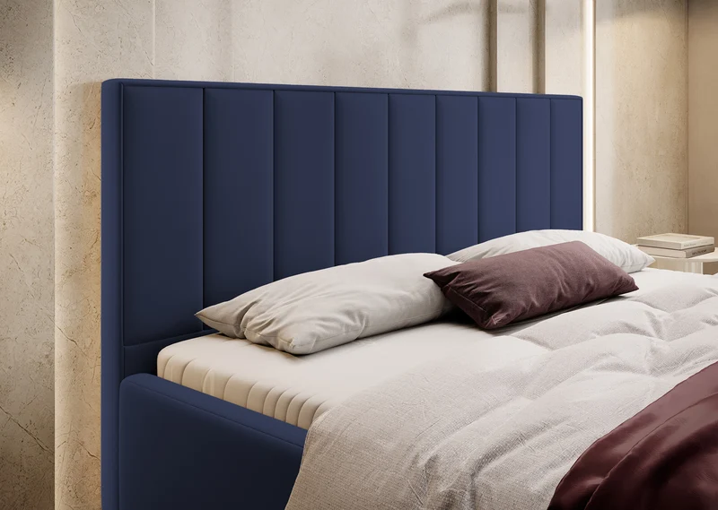 Polsterbett 140x200 cm Rinus mit Stauraum, marineblau, aus hydrophobem Stoff