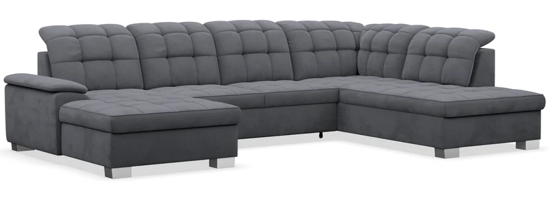 Ecksofa mit Schlafunktion Jamaal U-förmig linksseitig mit Stauraum dunkelgrauer hydrophober Samt