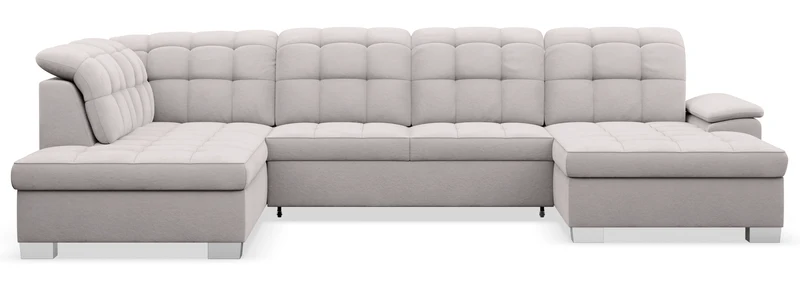 Ecksofa mit Schlaffunktion Jamaal, U-förmig, rechtsseitig, mit Stauraum, hellgrauer hydrophober Samt