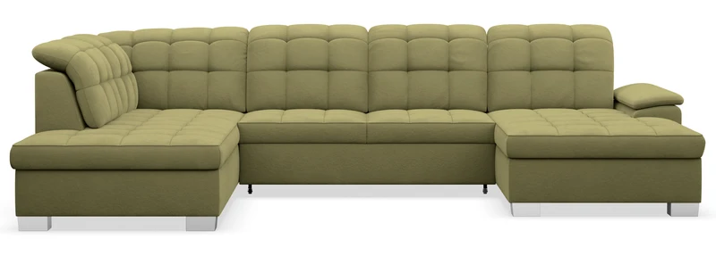 Ecksofa mit Schlaffunktion Jamaal U-förmig rechtsseitig mit Stauraum olivgrüner, hydrophober Samt