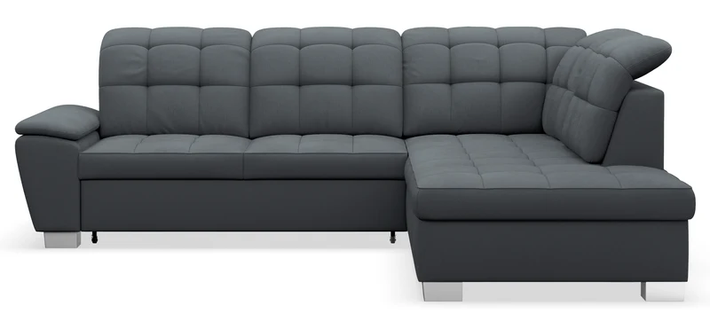 Ecksofa mit Schlaffunktion Jamaal, L-förmig, rechtsseitig, mit Stauraum, dunkelgraues Geflecht