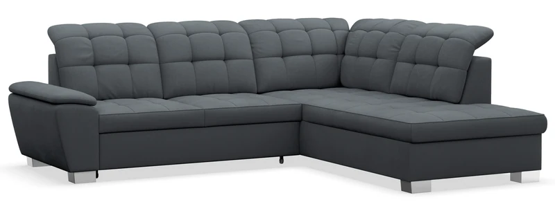 Ecksofa mit Schlaffunktion Jamaal, L-förmig, rechtsseitig, mit Stauraum, dunkelgraues Geflecht
