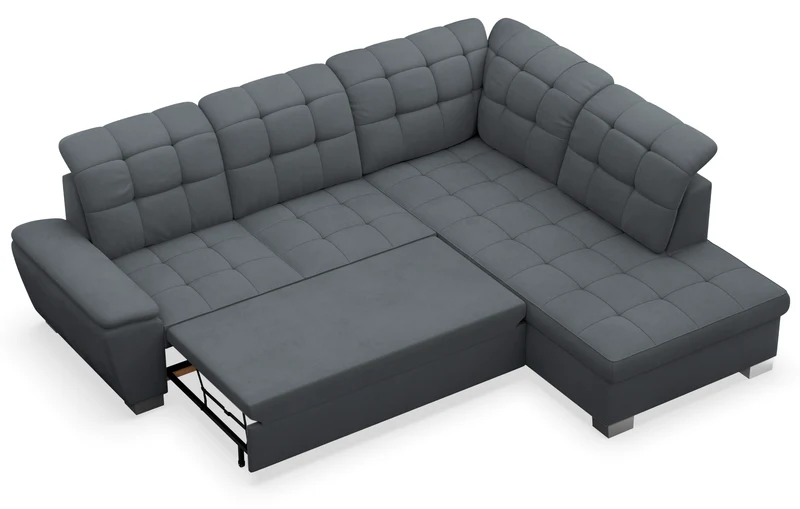 Ecksofa mit Schlaffunktion Jamaal, L-förmig, rechtsseitig, mit Stauraum, dunkelgraues Geflecht