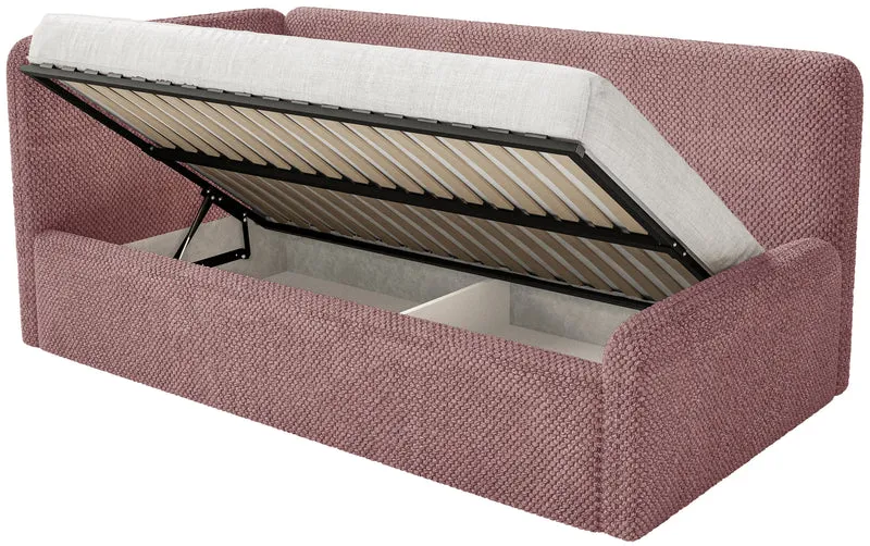 Jugendbett 120x200 cm Fanklo linksseitig mit Stauraum rosa Plüsch wasserabweisend