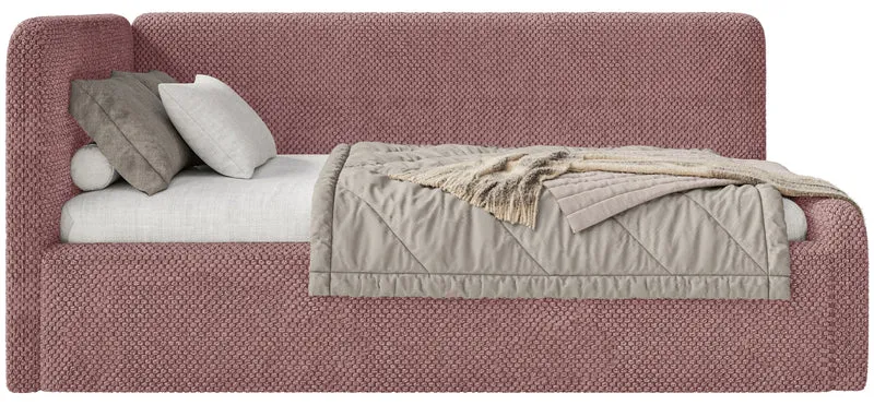 Jugendbett 120x200 cm Fanklo linksseitig mit Stauraum rosa Plüsch wasserabweisend