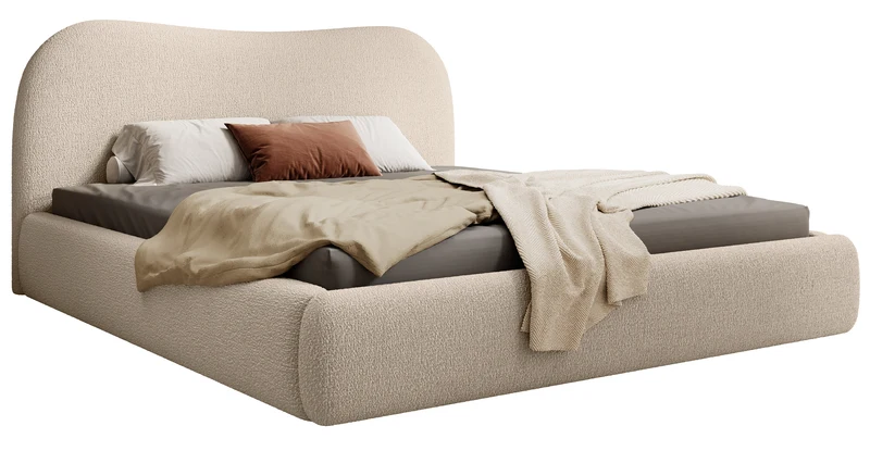 Polstermbett Simsalo 140x200 cm mit Stauraum, beige Bouclé