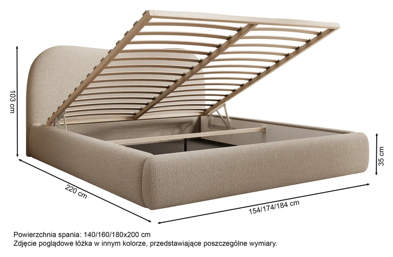 Gepolstertes Simsalo-Bett 140x200 cm mit Stauraum, graphitfarbenes Bouclé