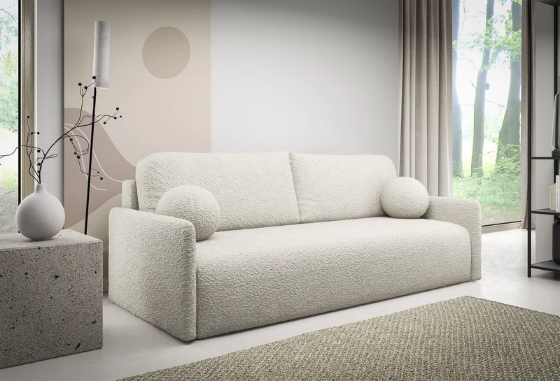 Ausziehbares Sofa Glove mit Bettkasten, cremefarbenes Bouclé