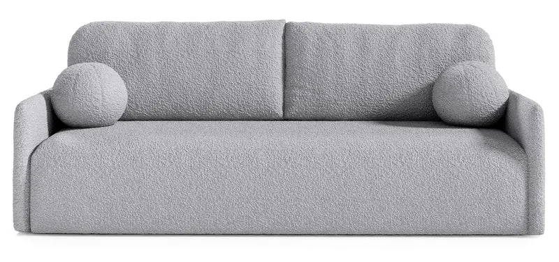 Ausklappbare Glove-Sofa mit Stauraum für Bettwäsche, grauer Bouclé-Stoff