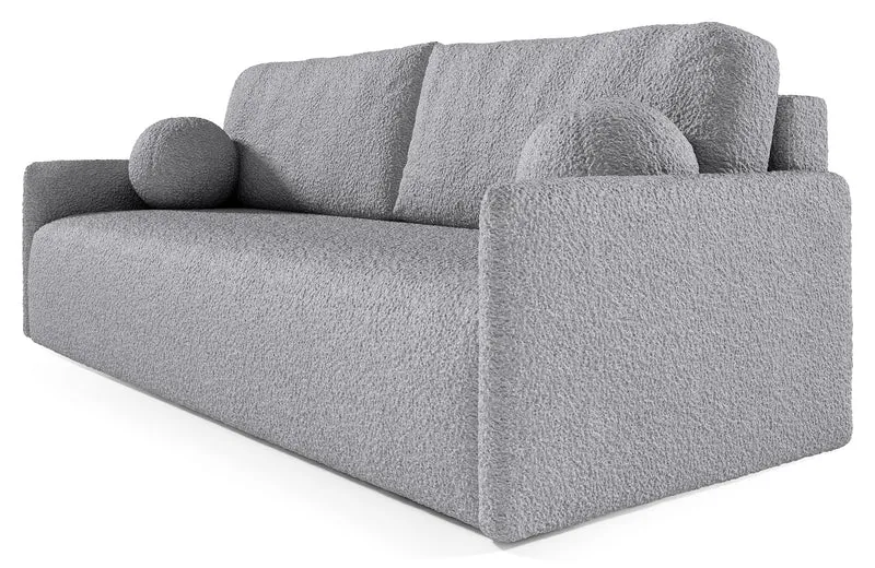 Ausklappbare Glove-Sofa mit Stauraum für Bettwäsche, grauer Bouclé-Stoff