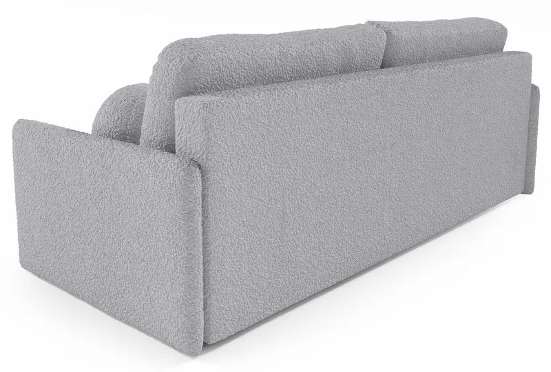 Ausklappbare Glove-Sofa mit Stauraum für Bettwäsche, grauer Bouclé-Stoff