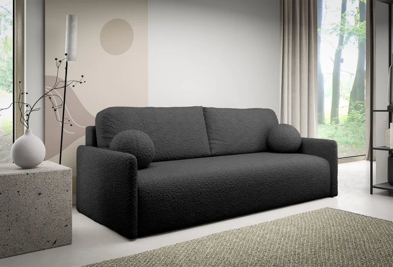Ausziehbares Sofa Glove mit Bettkasten, graphitfarbenes Bouclé