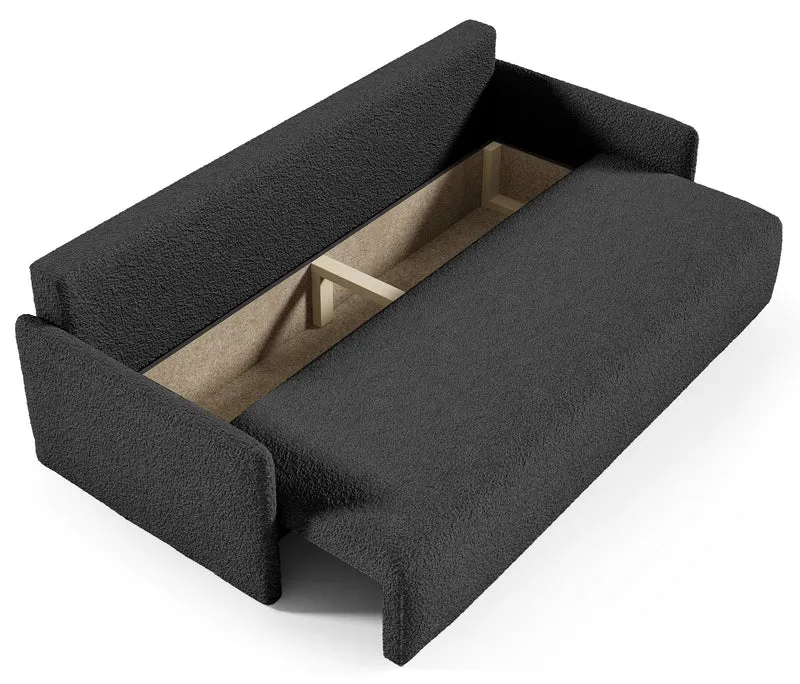 Ausziehbares Sofa Glove mit Bettkasten, graphitfarbenes Bouclé