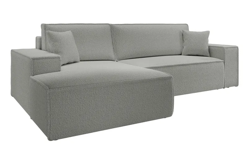 Ecksofa mit Schlaffunktion Farese New L-förmig mit Stauraum, grau Bouclé, linksseitig