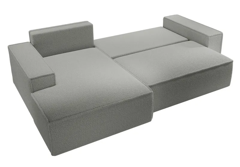 Ecksofa mit Schlaffunktion Farese New L-förmig mit Stauraum, grau Bouclé, linksseitig