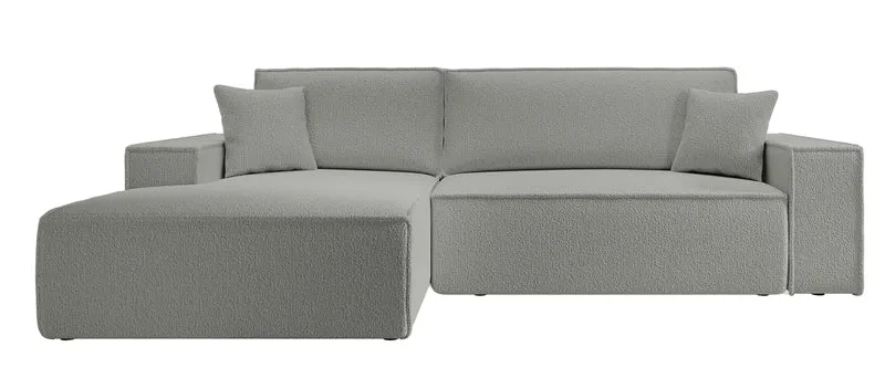 Ecksofa mit Schlaffunktion Farese New L-förmig mit Stauraum, grau Bouclé, linksseitig