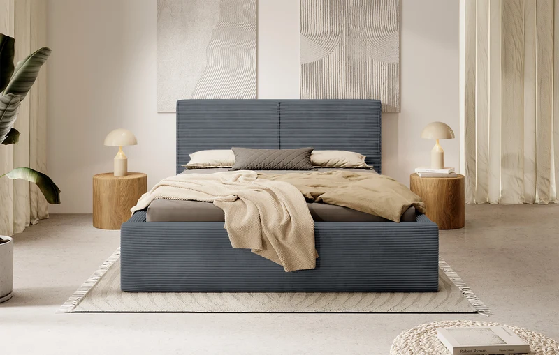 Gepolstertes Bett 160x200 cm Farese mit Stauraum und Gasdruckfeder, grau Cord