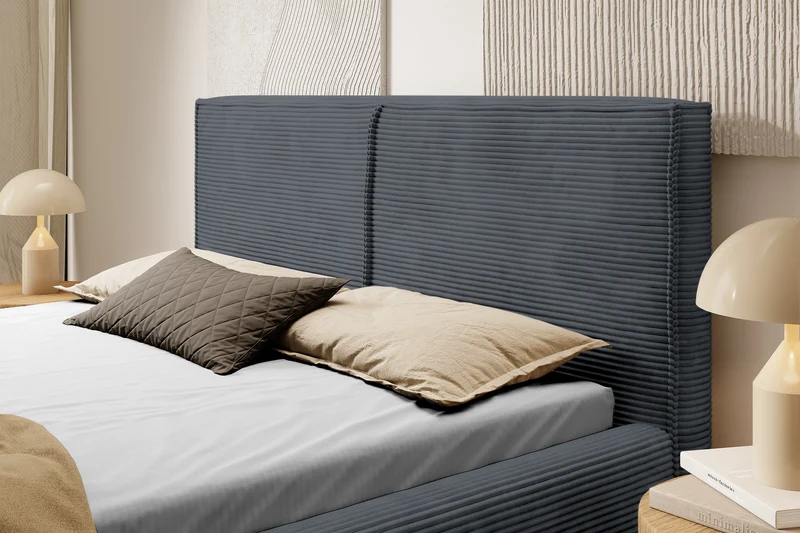 Gepolstertes Bett 160x200 cm Farese mit Stauraum und Gasdruckfeder, grau Cord