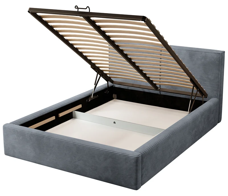 Gepolstertes Bett 160x200 cm Farese mit Stauraum und Gasdruckfeder, grau Cord