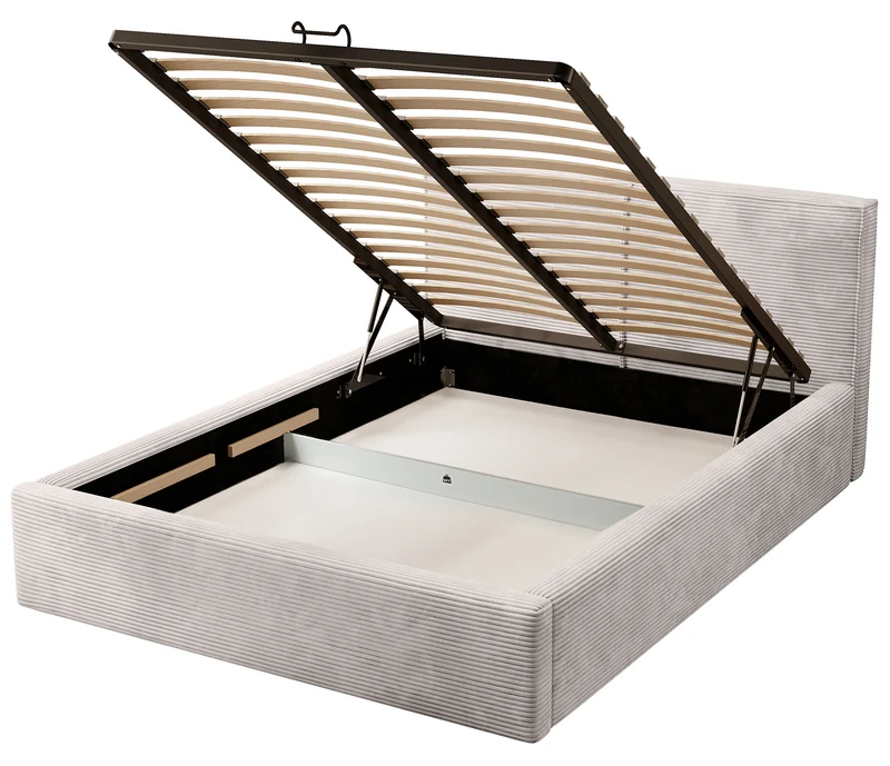 Polsterbett 180x200 cm Farese mit Stauraum und Gasdruckfeder, dunkelbeige Cord