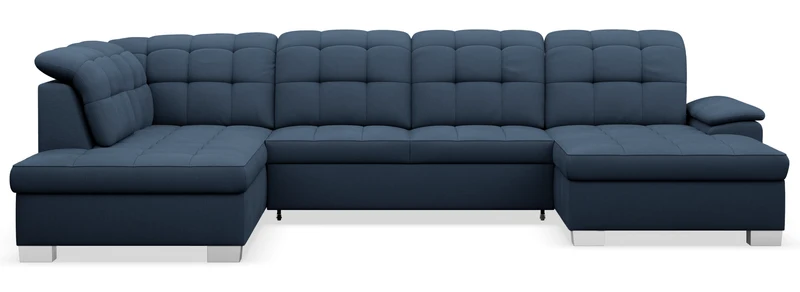Ecksofa mit Schlaffunktion Jamaal U-förmig, rechtsseitig, mit Stauraum, marineblauer Flechtstoff