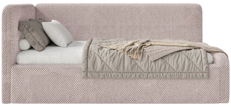 Jugendbett 120x200 cm Fanklo linksseitig mit Stauraum und Geländern, puderrosa Plüsch, wasserabweisend