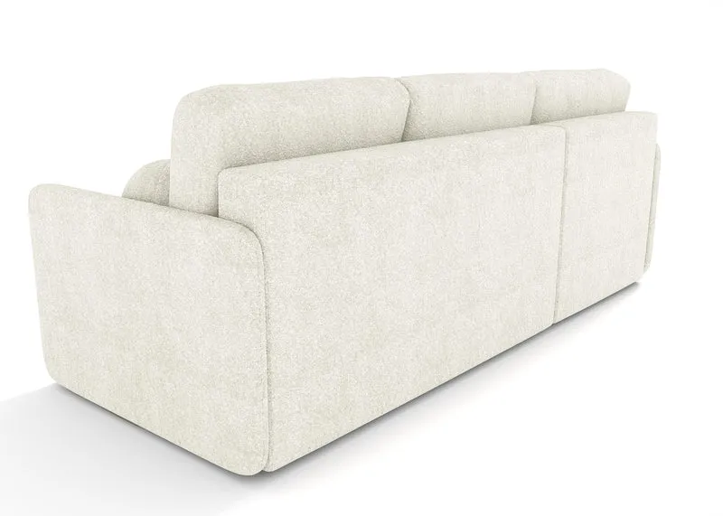 Ecksofa mit Schlaffunktion Bloom, L-förmig, mit Stauraum, cremefarbener Bouclé-Stoff, universell einsetzbar