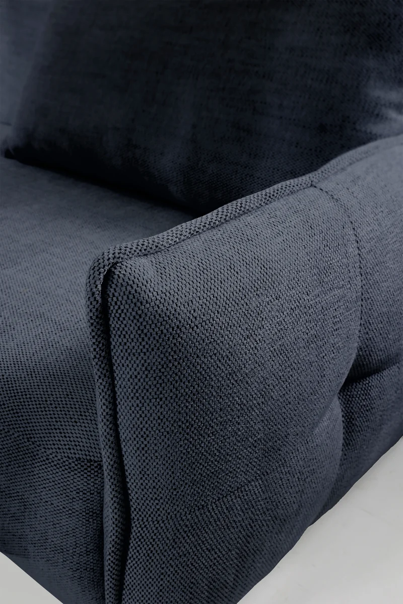 Ecksofa mit Schlaffunktion Oblivio Mini, L-förmig, linksseitig, mit Stauraum, marineblaue Flechtoptik