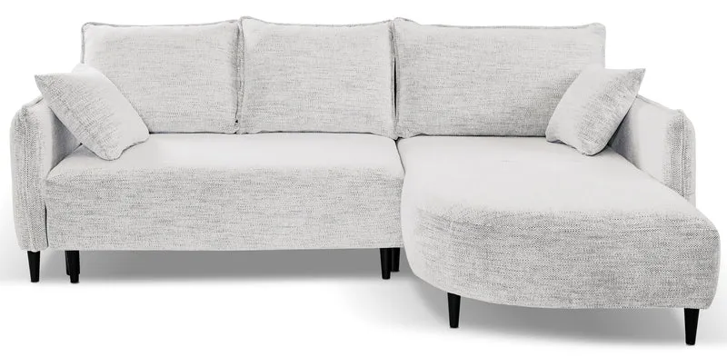 Ecksofa mit Schlaffunktion Oblivio Mini, L-förmig, rechtsseitig, mit Stauraum, weißes Geflecht