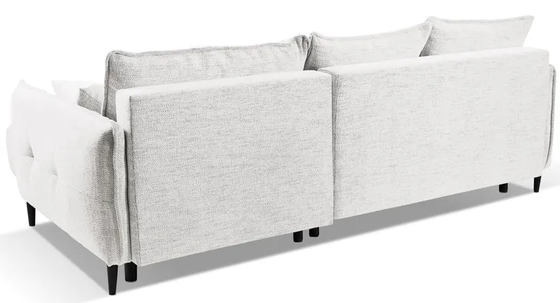 Ecksofa mit Schlaffunktion Oblivio Mini, L-förmig, rechtsseitig, mit Stauraum, weißes Geflecht