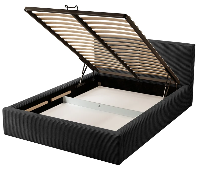 Polsterbett 140x200 cm Farese mit Stauraum und Gasdruckfeder, schwarz Cord