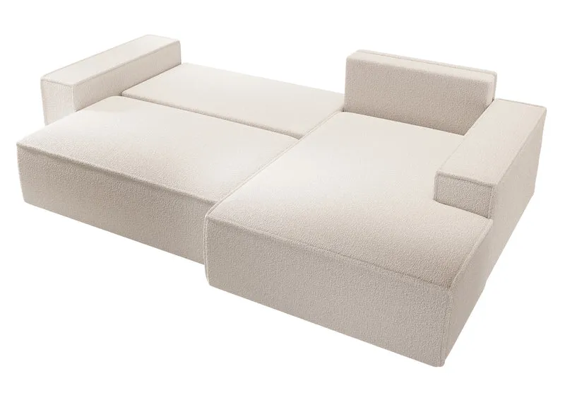 Ecksofa mit Schlaffunktion Farese New L-förmig mit Stauraum, beige Bouclé, rechtsseitig