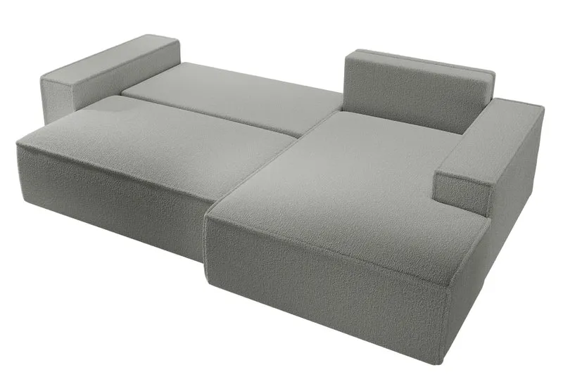Ecksofa mit Schlaffunktion Farese New L-förmig mit Stauraum, grauer Bouclé, rechtsseitig