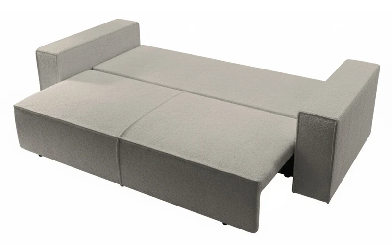 Dreisitziges ausklappbares Sofa Farese mit Stauraum, braunes Bouclé